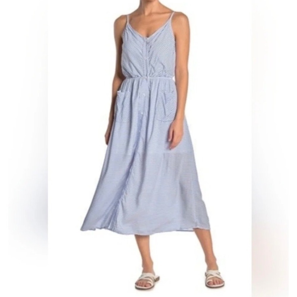 Maaji Blue White Striped Button Front Sundress Artist Maid Dress Coastal Midi M